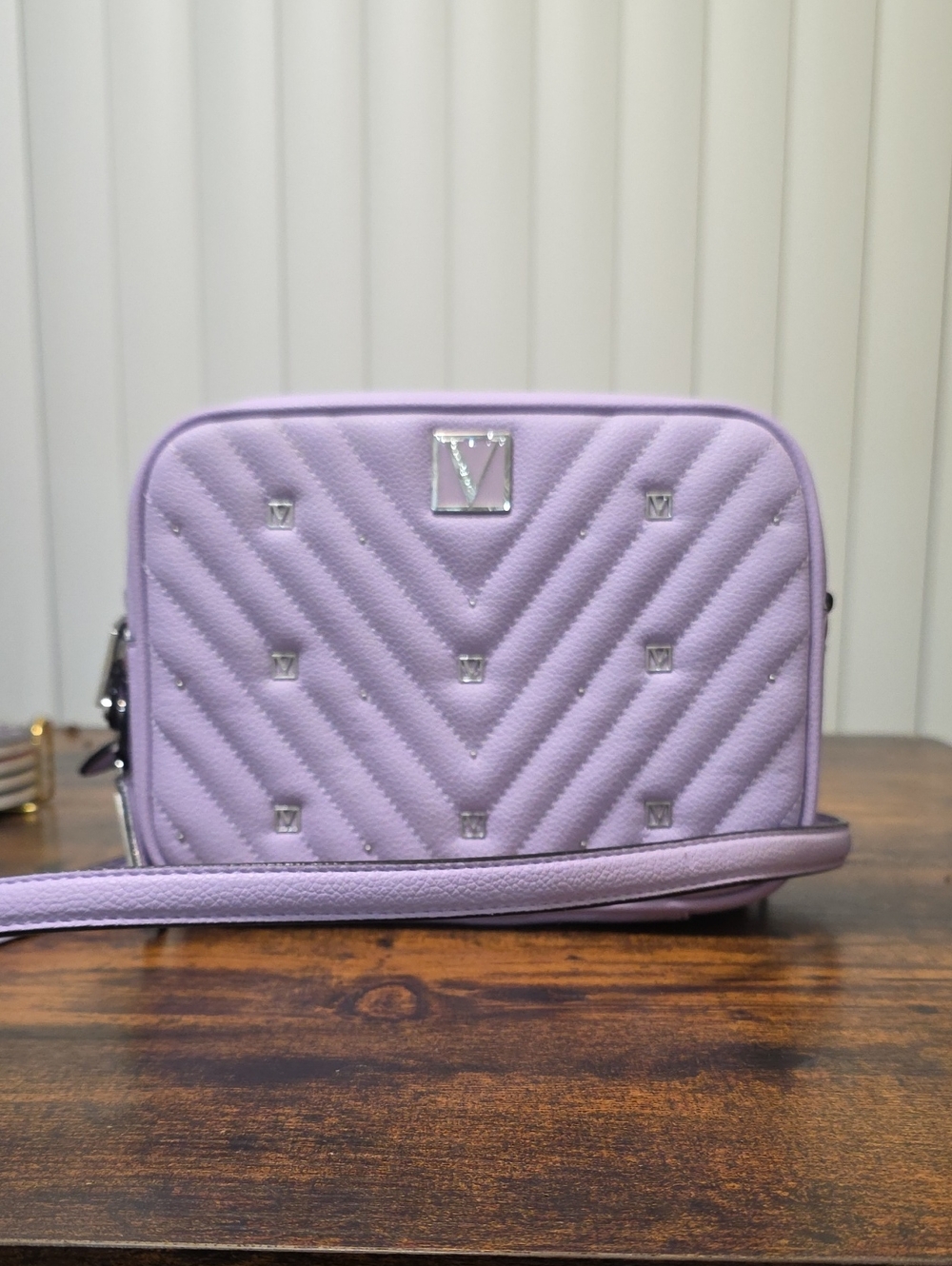 Victoria's Secret Lavender Quilted Crossbody Camera Bag with Stud Accents